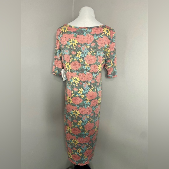 LuLaRoe Julia Dress Gray with Multicolored Florals Midi Form Fitting - Picture 5 of 7